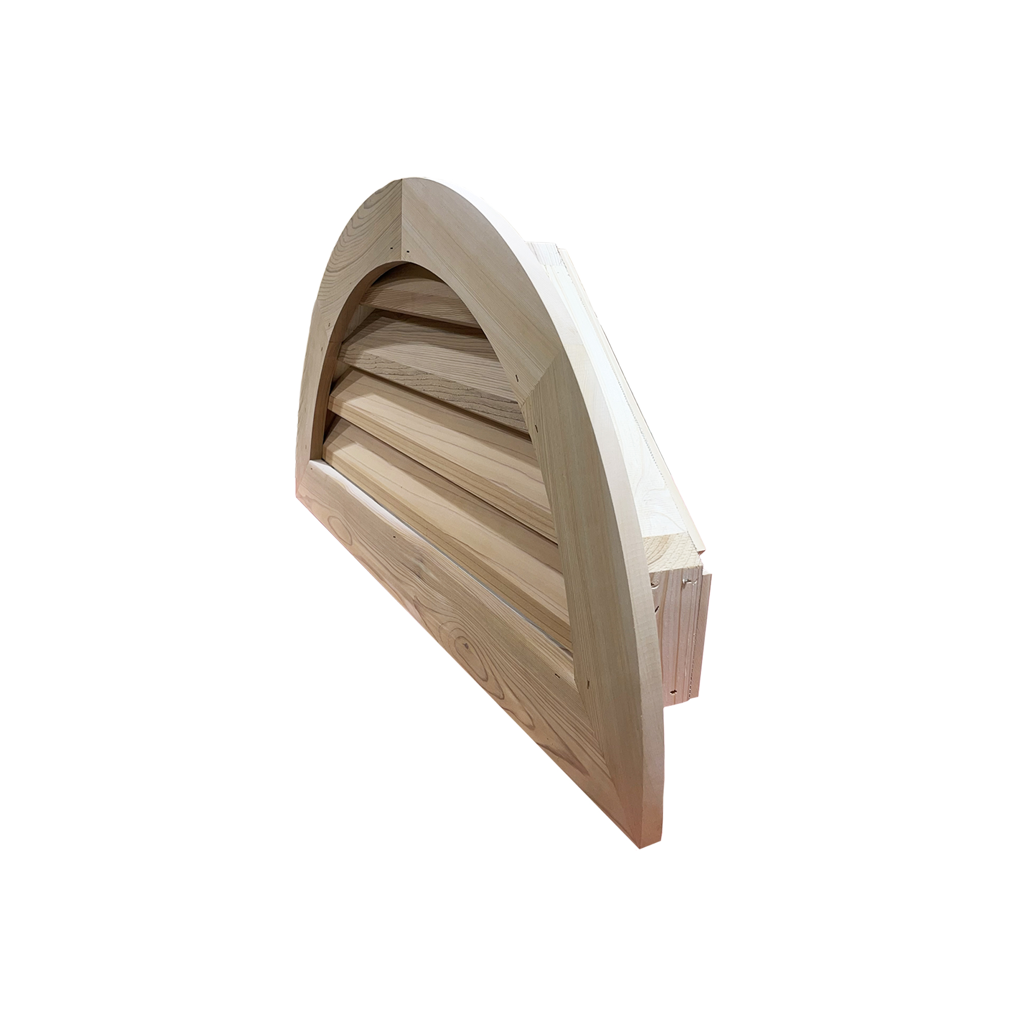 Cedar half-round gable vent, side view